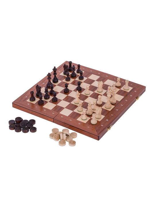 SQUARE - 2 in 1 - Échecs + Dames - L - Acajou